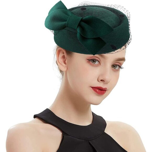 British Style Pillbox Hat Women Church 04a-green